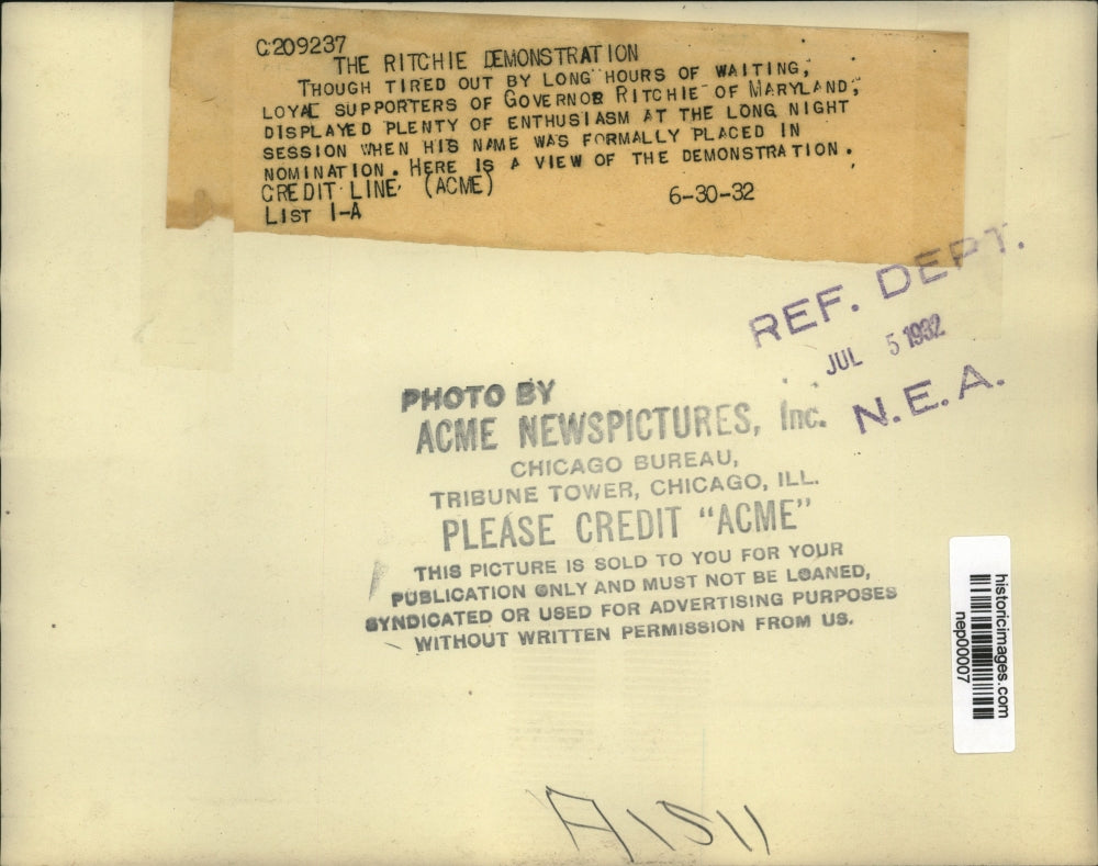 1932 Press Photo Governor Ritchie supporters of Maryland at convention