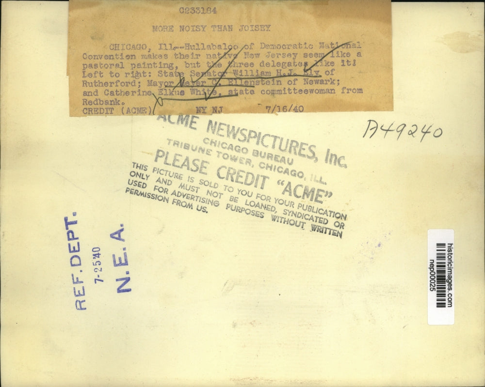 1940 Press Photo Democratic Convention Chicago, William Ely, Mayor Ellenstein