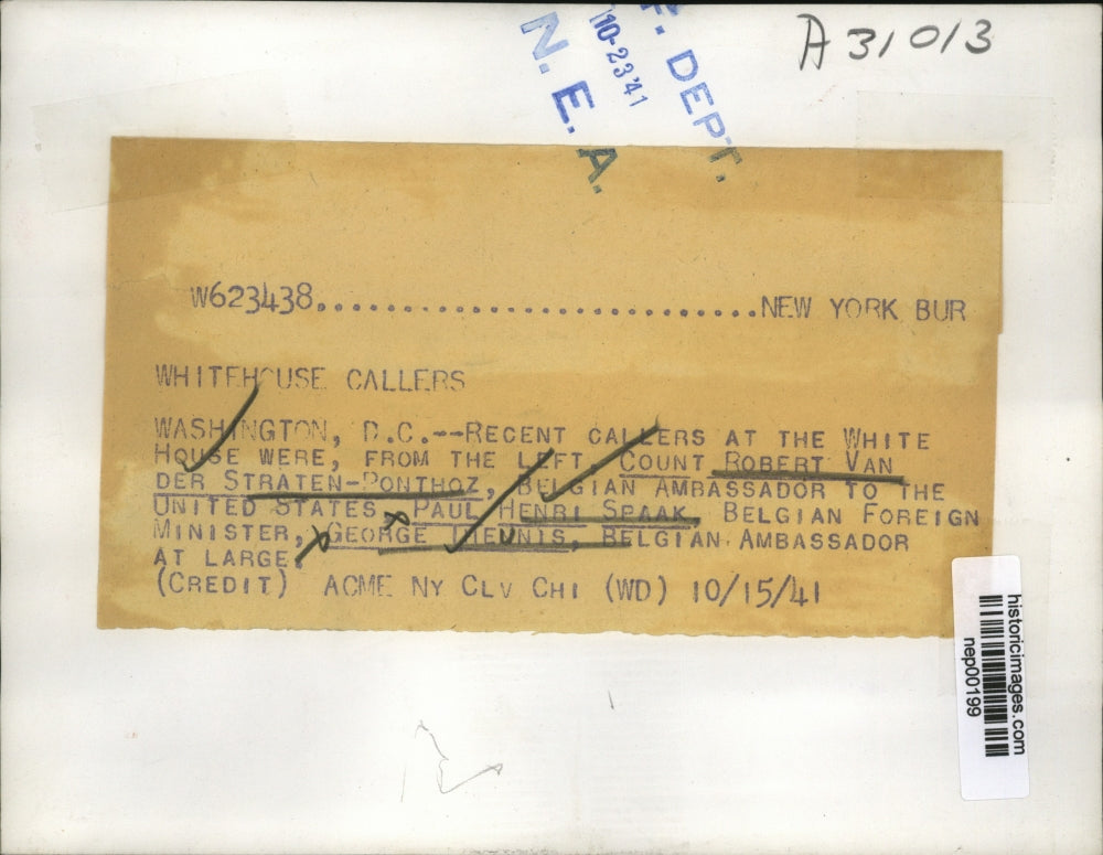 1941 Press Photo Count Robert Vander Straten Ponthoz of Belgium - nep00199