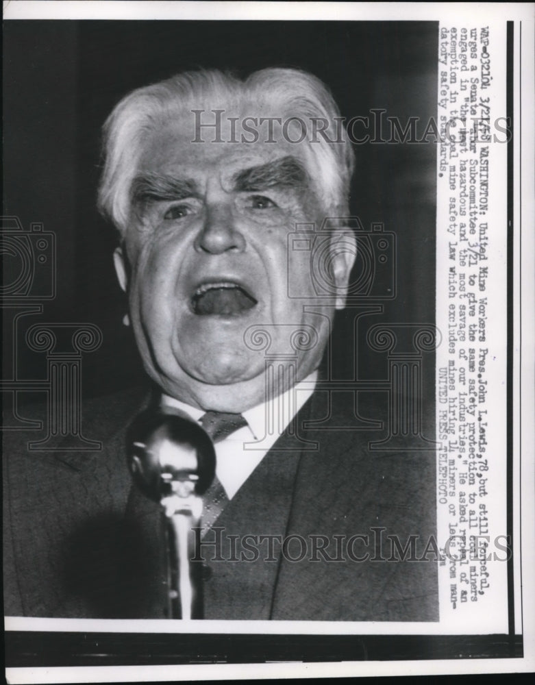 1958 Press Photo John L Lewis United Mine Workers president at Senate committee