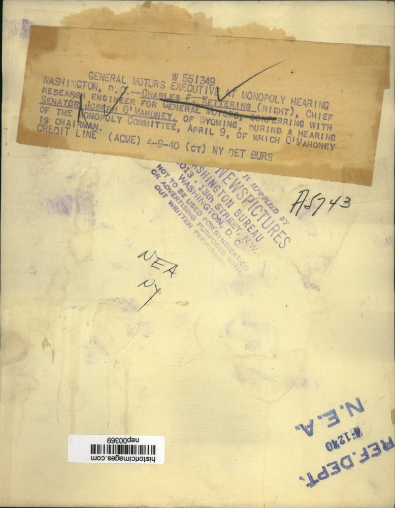 1940 Press Photo Charles Kettering GM Chief Engineer & Sen Joe O'Mahoney