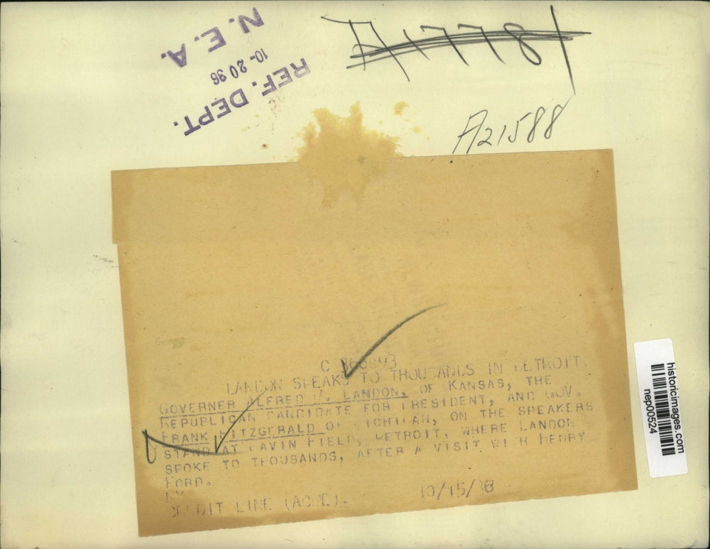 1936 Press Photo Kansas Governor Alf Landon, Frank Fitzgerald of MI - nep00524