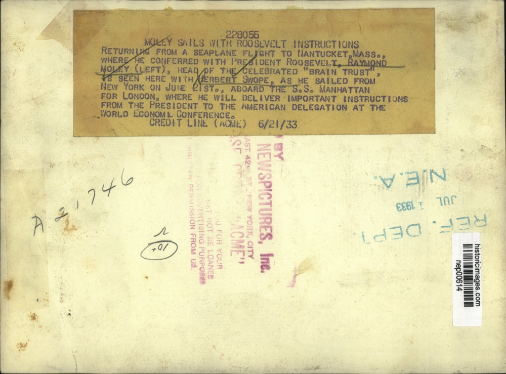 1933 Press Photo Asst Secretary of State Prof Raymond Moley, Herbert Swope