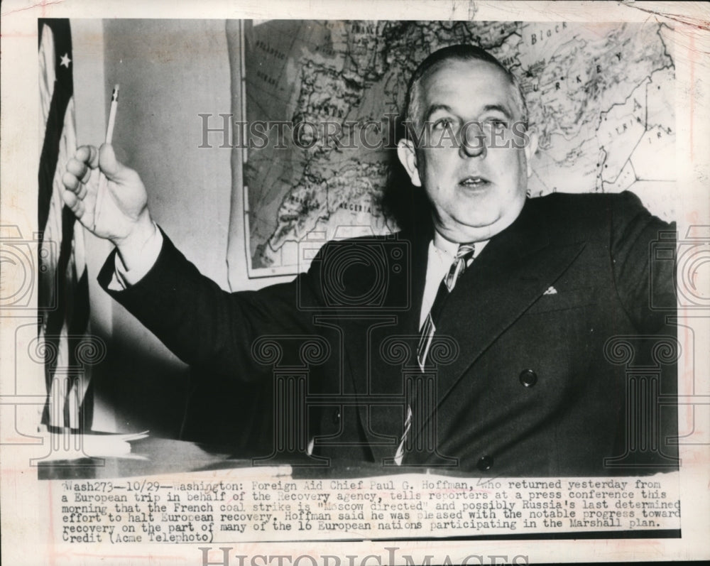 1948 Press Photo Foreign Aid Chief Paul G Hoffman in Washington DC - nep00618
