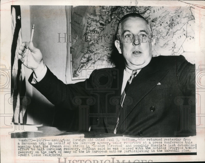 Load image into Gallery viewer, 1948 Press Photo Foreign Aid Chief Paul G Hoffman in Washington DC - nep00618
