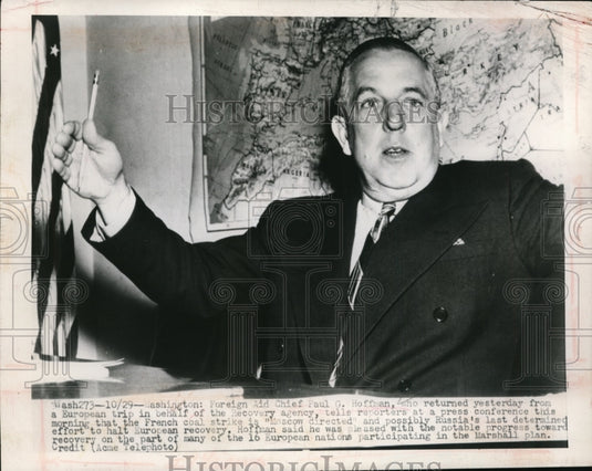 1948 Press Photo Foreign Aid Chief Paul G Hoffman in Washington DC - nep00618