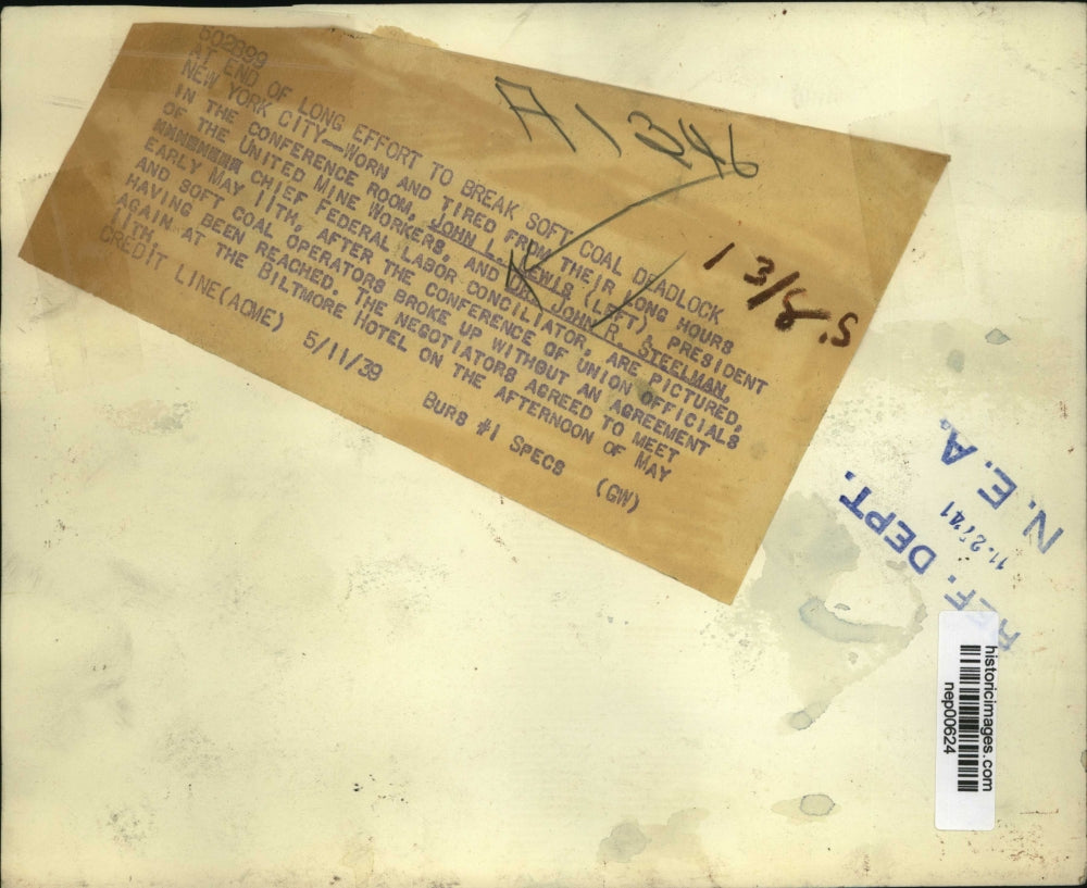 1939 Press Photo UMW president John L Lewis, Dr John Steelman at NYC meet