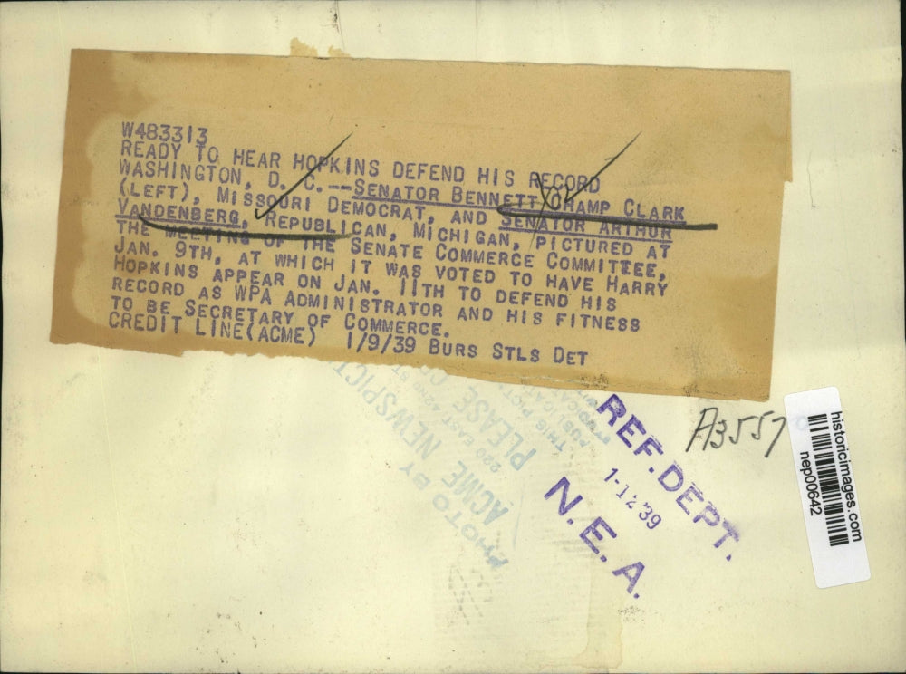 1939 Press Photo Senators Bennett Champ Clark & Arthur Vandenberg - nep00642