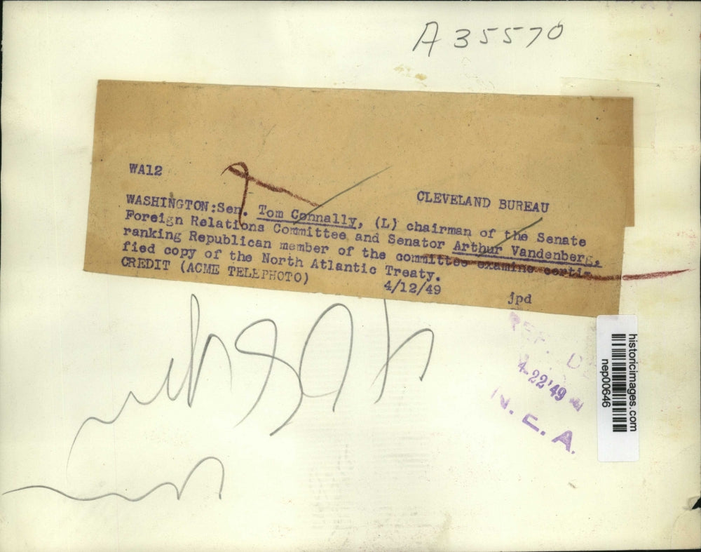 1949 Press Photo Senators Tom Connally & Arthur Vandenberg in DC - nep00646