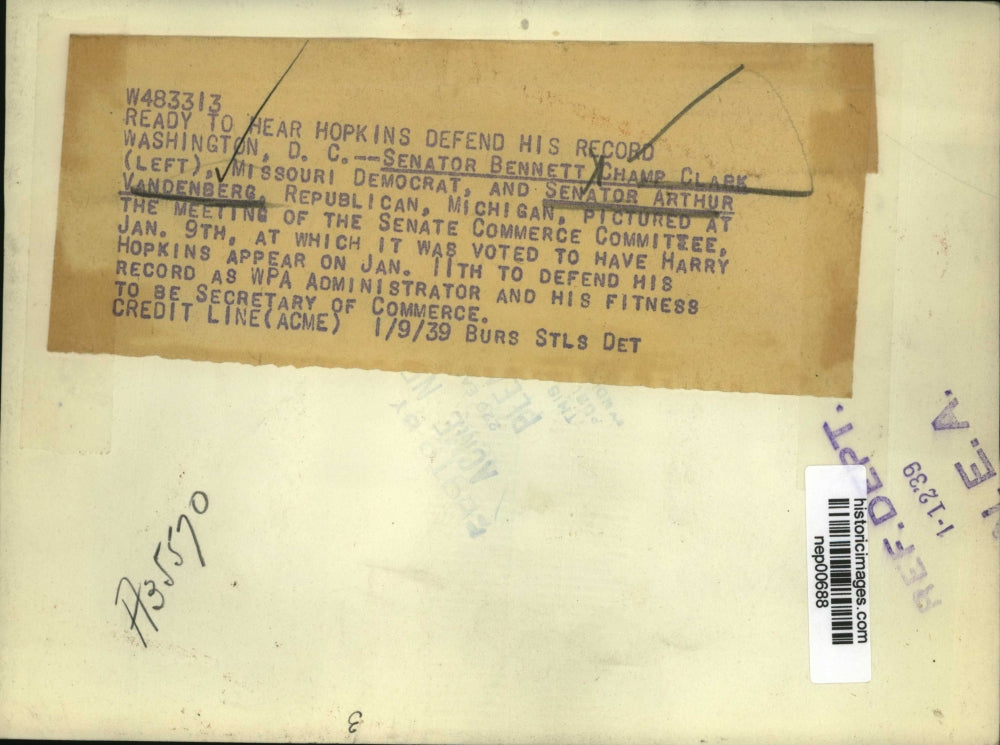 1939 Press Photo MO Senator Bennett C Clark & Michigan's Artthur Vandenberg