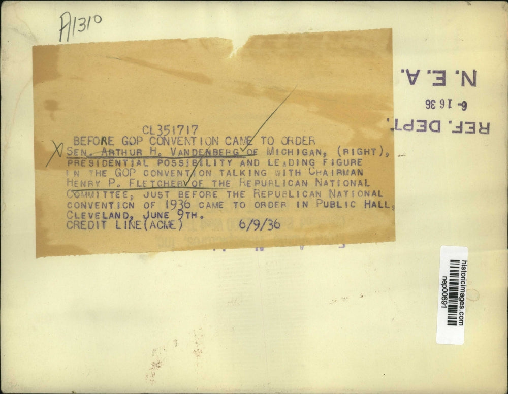 1936 Press Photo Michigan Senator Arthur Vandenberg & GOP chairman H Fletcherer