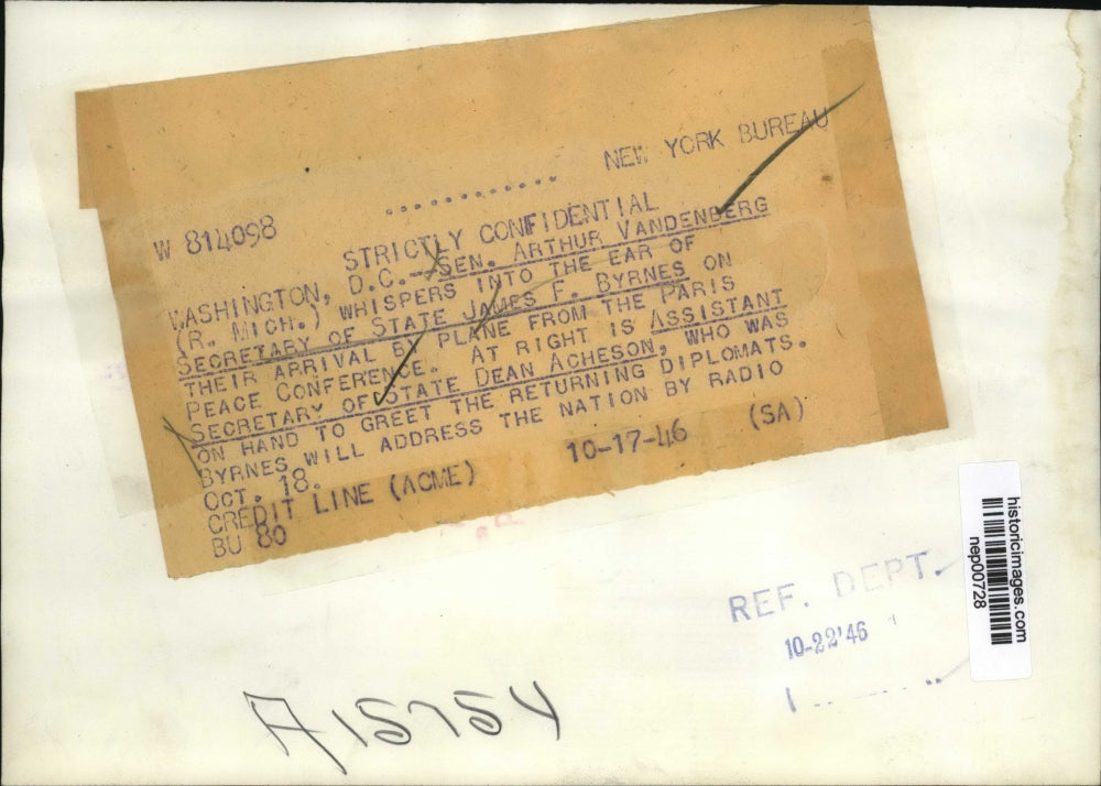 1947 Press Photo MI Senator Arthur Vandenberg,Secy of State James Byrnes