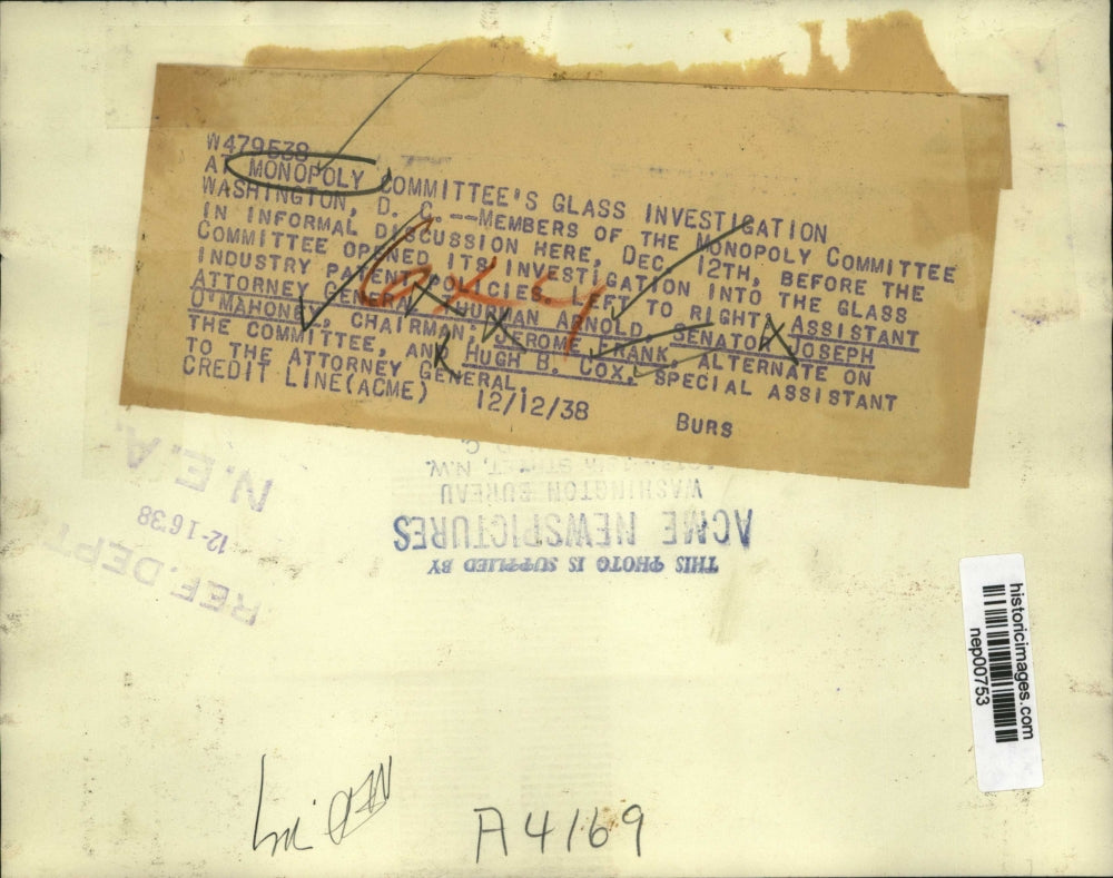 1938 Press Photo Senator Joseph D'Mahoney, Jerome Frank. Hugh B Cox - nep00753