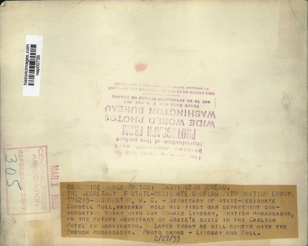 1933 Press Photo New Jersey Governor Harold Hoffman, UK Ambassador R Lindsay