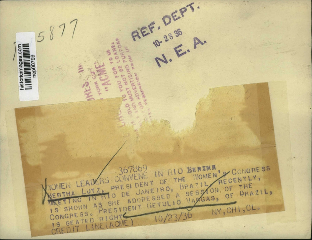 1936 Press Photo Brazilian President Gethulio Vargas & Bertha Lutz in Rio