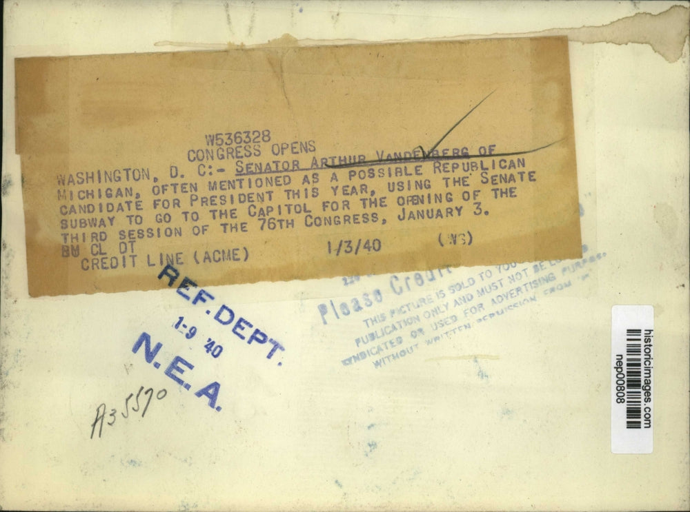 1940 Press Photo Senator Arthur Vandenberg of Michigan at 76th Congress