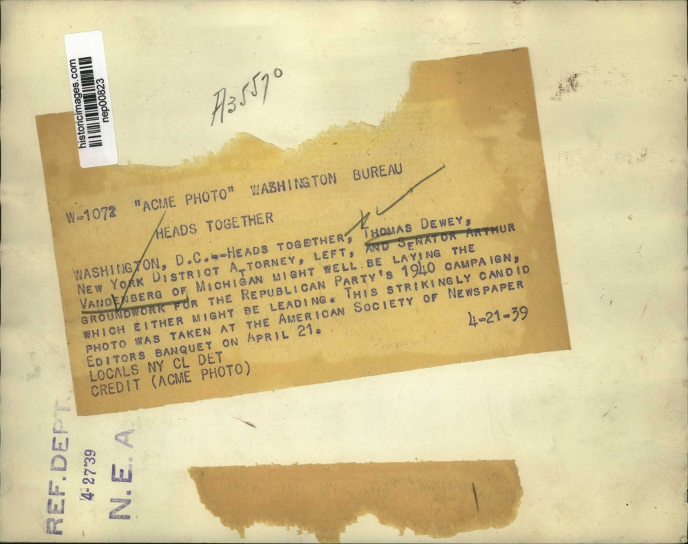 1939 Press Photo Senator Arthur Vandenberg of Michigan & NY DA Thomas Dewey