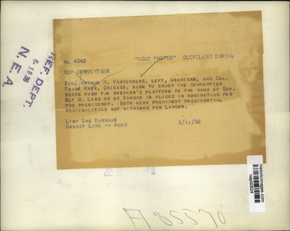1936 Press Photo Senator Arthur Vandenberg of Michigan & Col Frank Knox