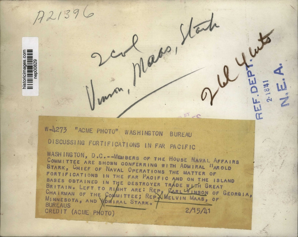 1941 Press Photo GA Rep Carl Vinson, MN Rep Melvin Haas, Admiral Stark