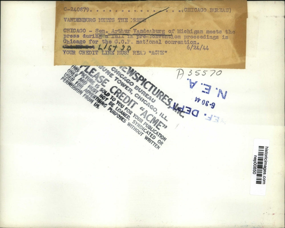 1944 Press Photo MI Senator Arthur Vandenberg at GOP National Convention