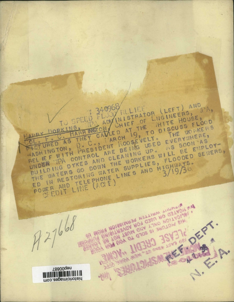 1936 Press Photo WPA administrator Harry Hopkins, Col FC Harrington in DC