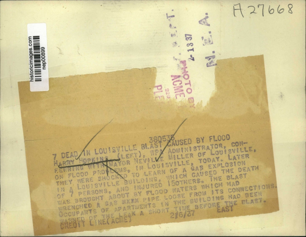 1937 Press Photo WPA admin Harry Hopkins & Louisville Mayor Neville Miller