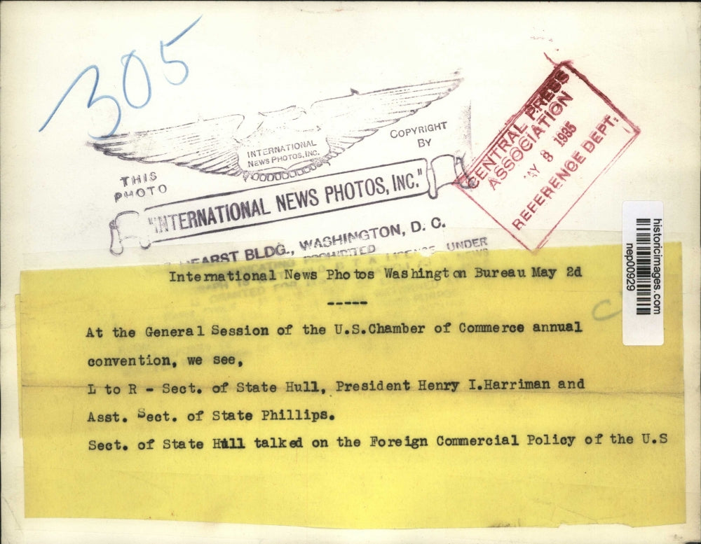 1935 Press Photo Secretary of State Cordell Hull Chamber of Commerce HI Harriman