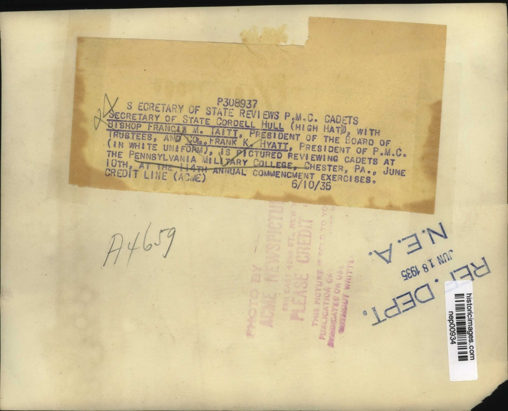 1935 Press Photo Secretary of State Cordell Hull, Bishop FM Taitt at PA College