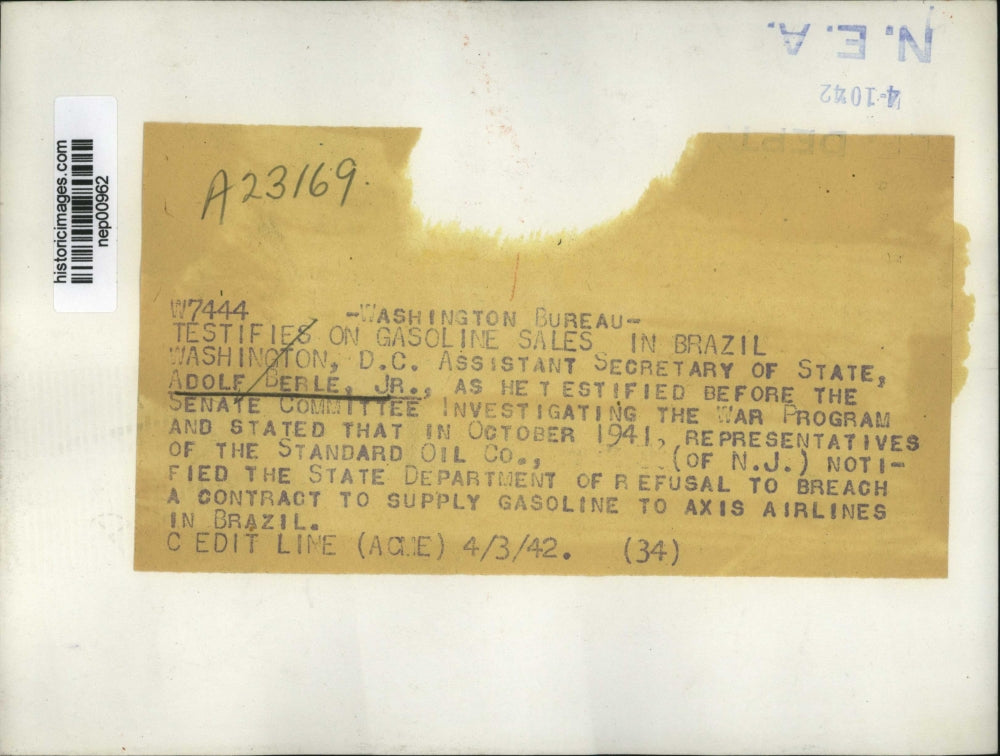 1942 Press Photo Assistant Secretary of State Adolf Berle Jr at Senate hearing