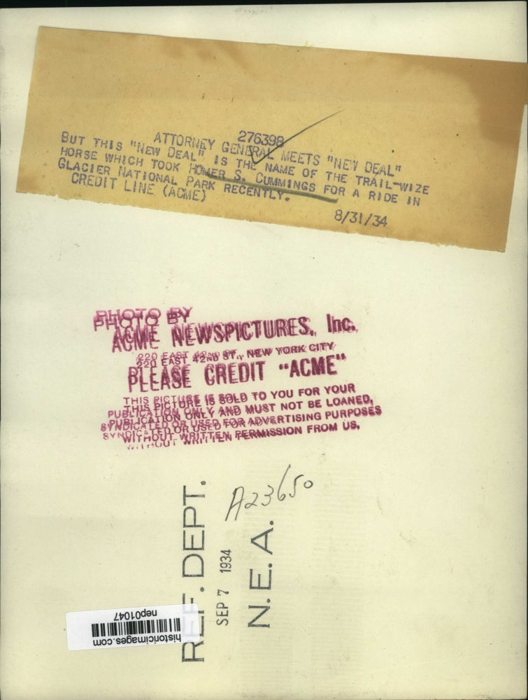 1934 Press Photo Homer S Cummings Attorney General goes for horse ride