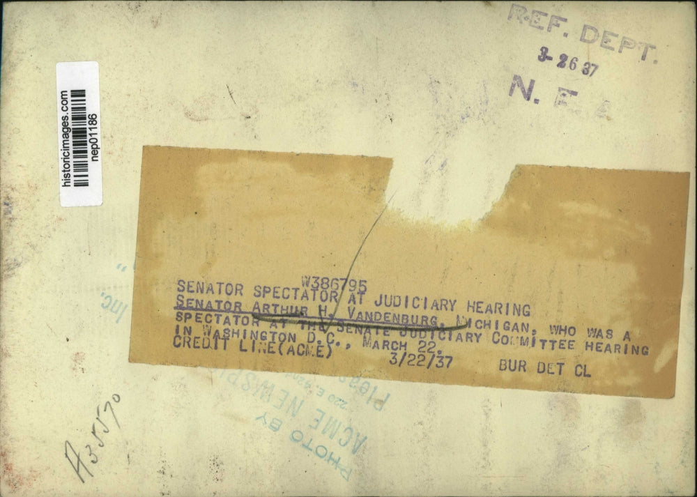 1937 Press Photo Michigan Senator Arthur Vandenburg in DC - nep01186