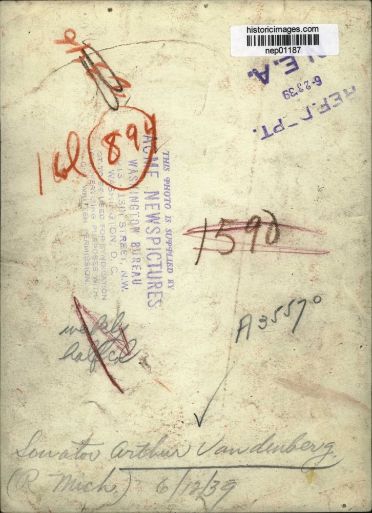 1939 Press Photo Michigan Senator Arthur Vandenburg in DC - nep01187