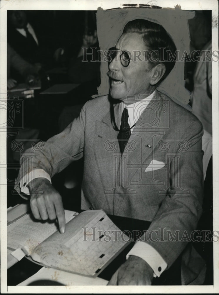 1935 Press Photo Patrick Hurley former Secretary of War at Senate hearing