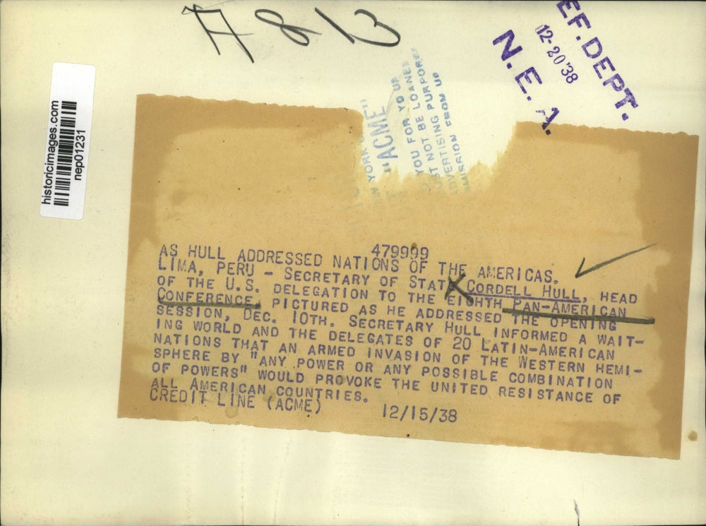 1938 Press Photo Secretary of State Cordell Hull at 8th Pan American conference