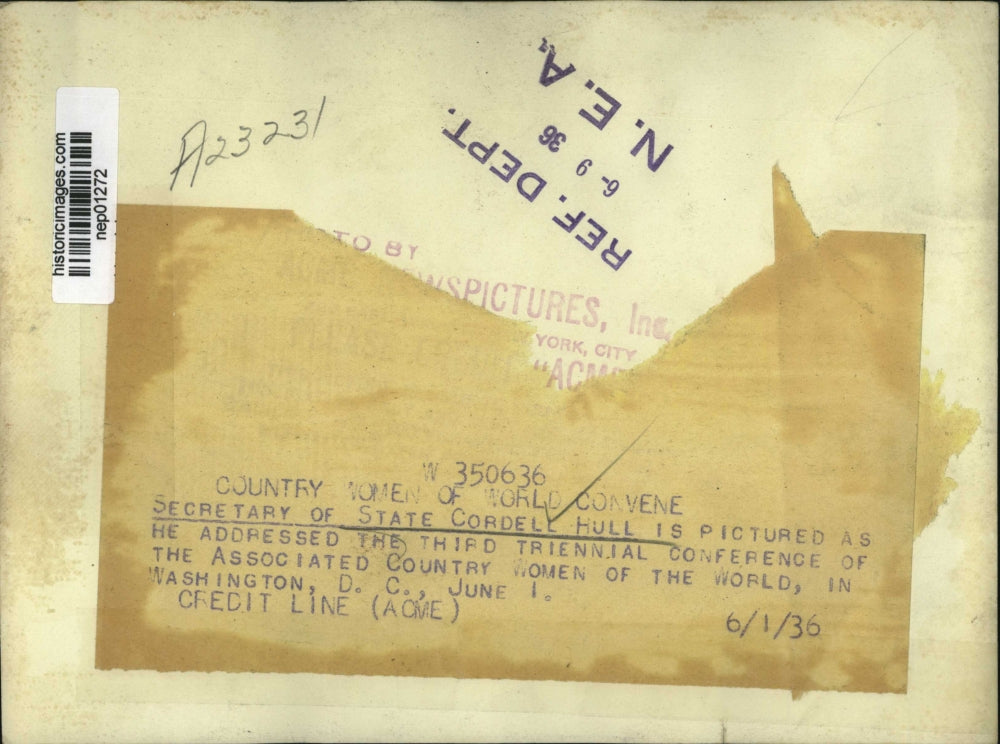 1936 Press Photo Secretary of State Cordell Hull Conference of Women of World