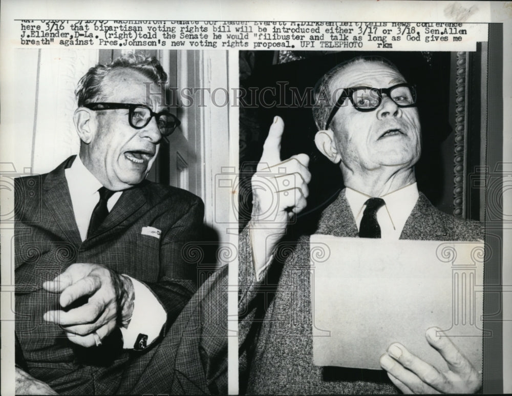 1965 Press Photo Senate GOP leader Everett Dirksen, Senator Allen Ellender of LA
