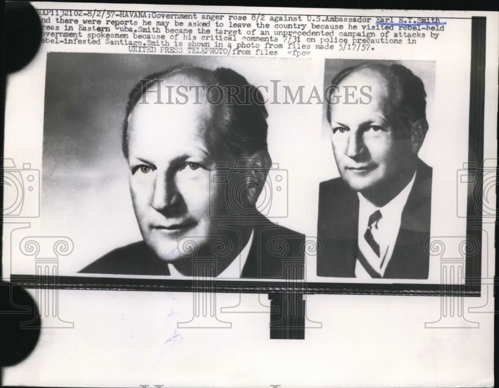 1957 Press Photo US Ambassador Earl ET Smith in Havana Cuba - nep01372