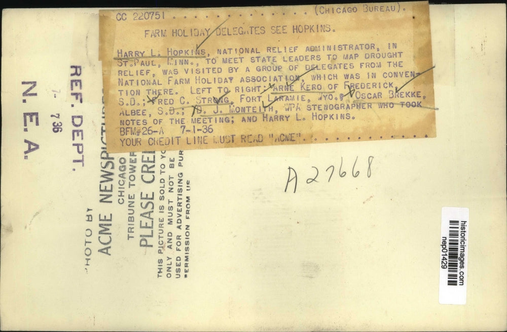 1936 Press Photo Harry Hopkins, Arne Kero, Fred Strong,Oscar Brekke - nep01429