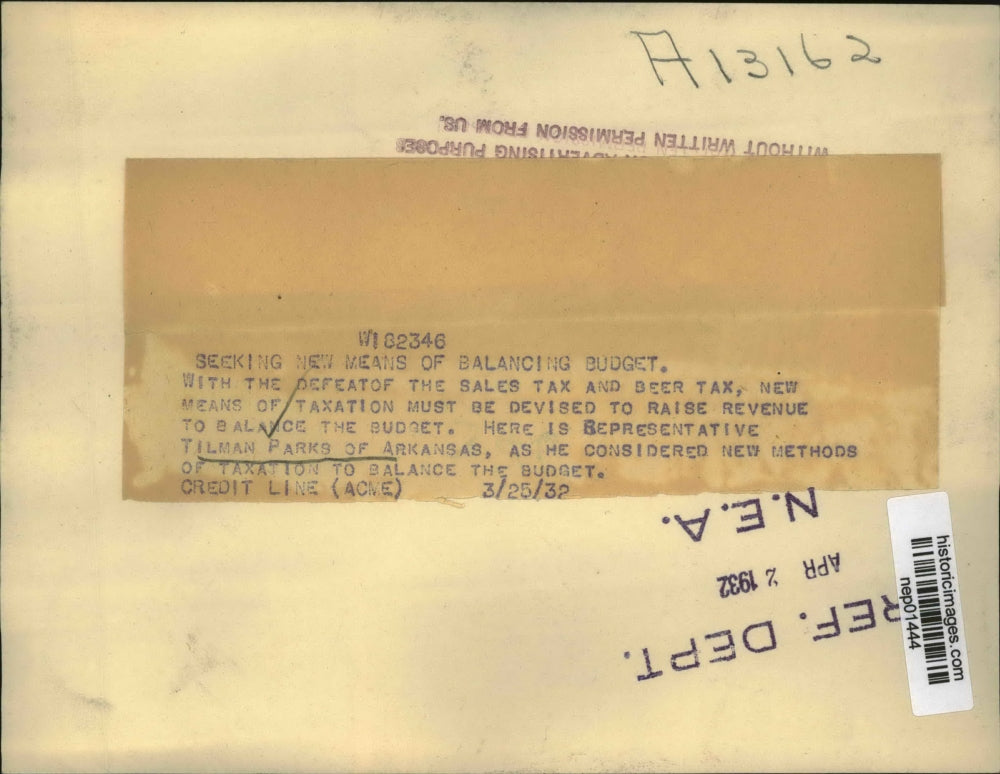 1932 Press Photo Rep Tilman Parks of Arkansas trys to balance budget - nep01444