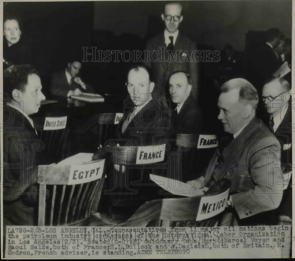 1947 Press Photo El Guiddawry, Marcel Voyer, HL Bullock oil reps at LA meeting