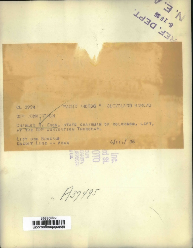 1936 Press Photo Colorado chairman Charles Enos at GOP convention - nep01561