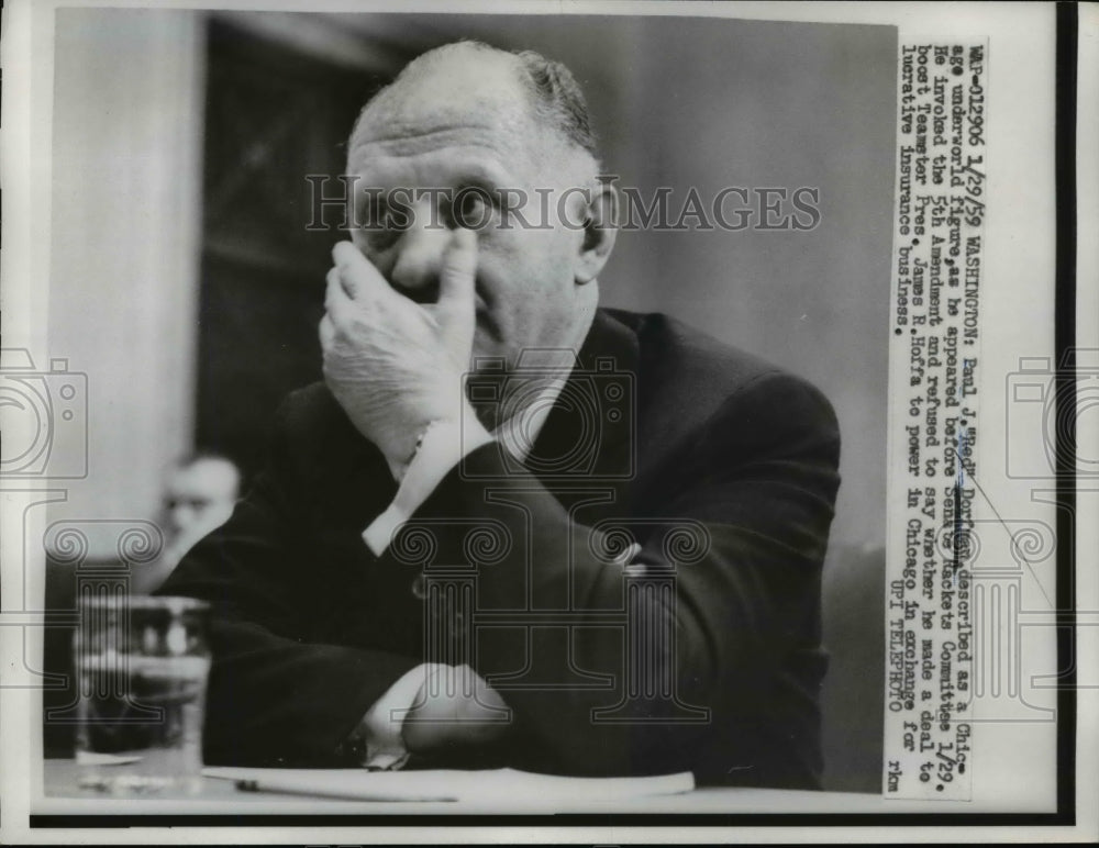 1959 Press Photo Paul J Red Dorfman Cicago mobster at Seante Rackets Comm