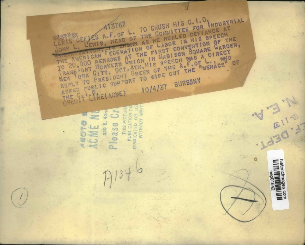 1937 Press Photo John L Lewis head of CIO makes speech for AFL - nep01642