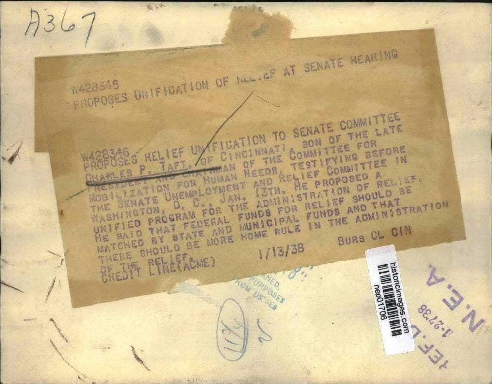 1938 Press Photo Charles P Taft son of late President at a Senate committee