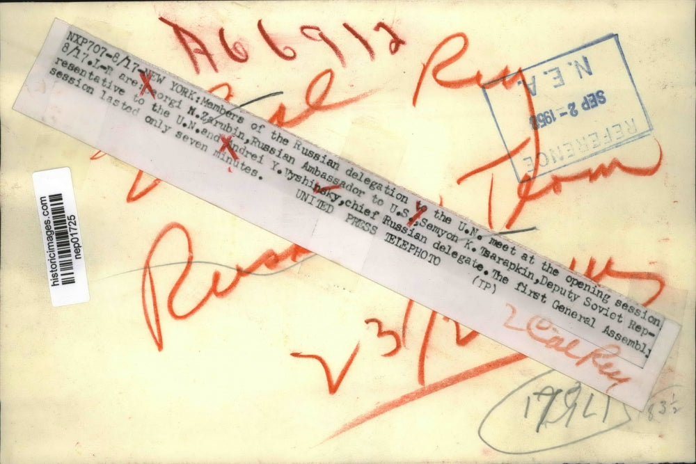 1953 Press Photo Russians Georgi Zarubin, Semyon Tsarapkin, Andrei Vyshinsky UN