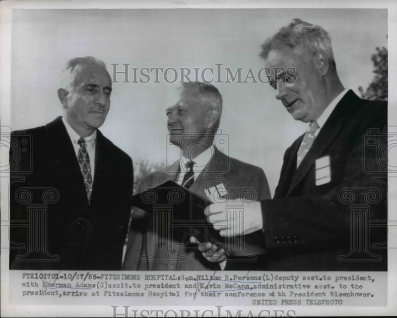 Load image into Gallery viewer, 1955 Press Photo Gen William Persons, Sherman Adams, Kevin McCann - nep01748
