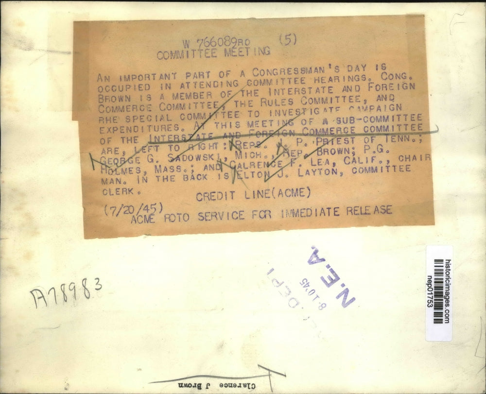 1945 Press Photo Interstate, Foreign Commerce committee Reps J Priest,G Sadowski