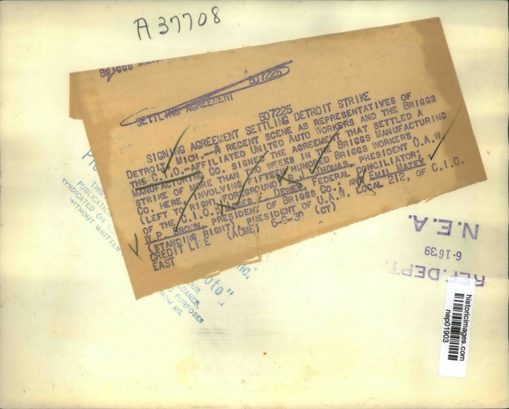 1939 Press Photo CIO & UAW officials RJ Thomas, James Dewey, WP Brown