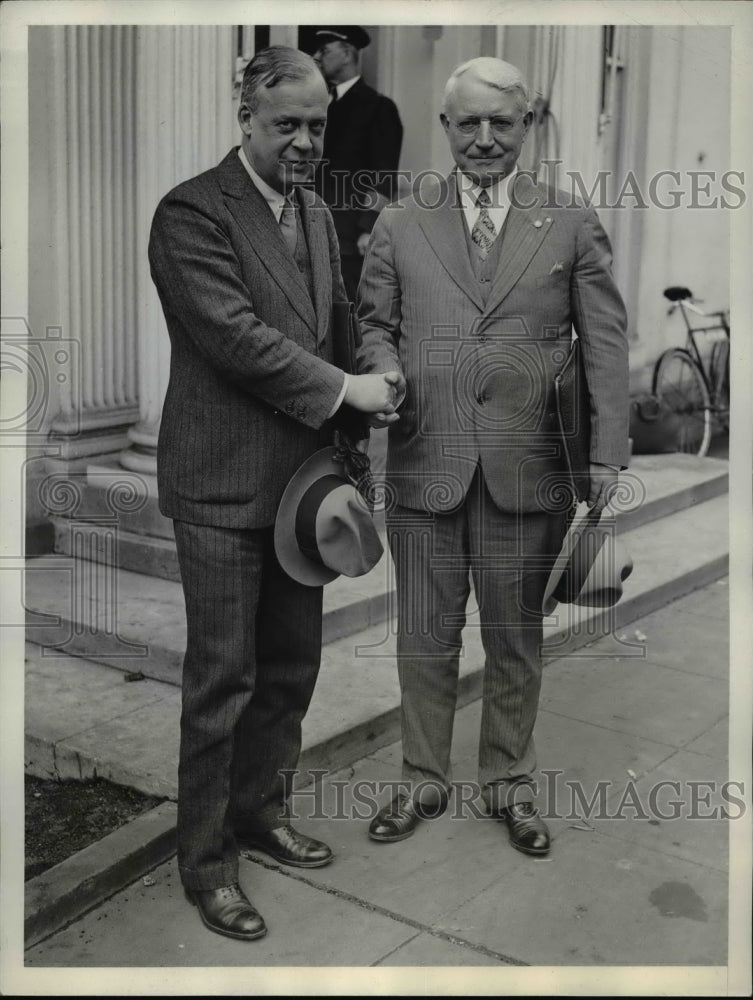 1934 Press Photo Joseph Eastman & AF Whitney at meeting at White House