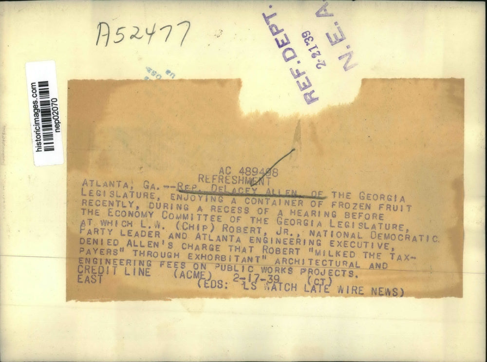 1939 Press Photo Rep Delacey Allen of Georgia Legislature in Atlanta - nep02070